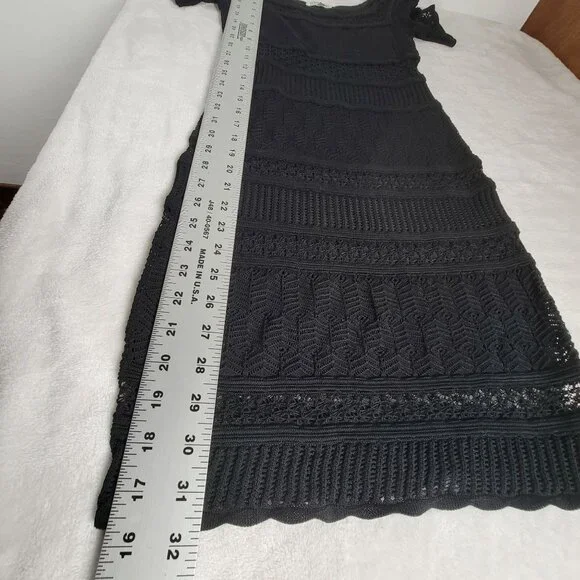 Ronny Kobo Womens Black Lace Knit Short Sleeve Mini Dress Size Medium Scoop Neck - Picture 9 of 9